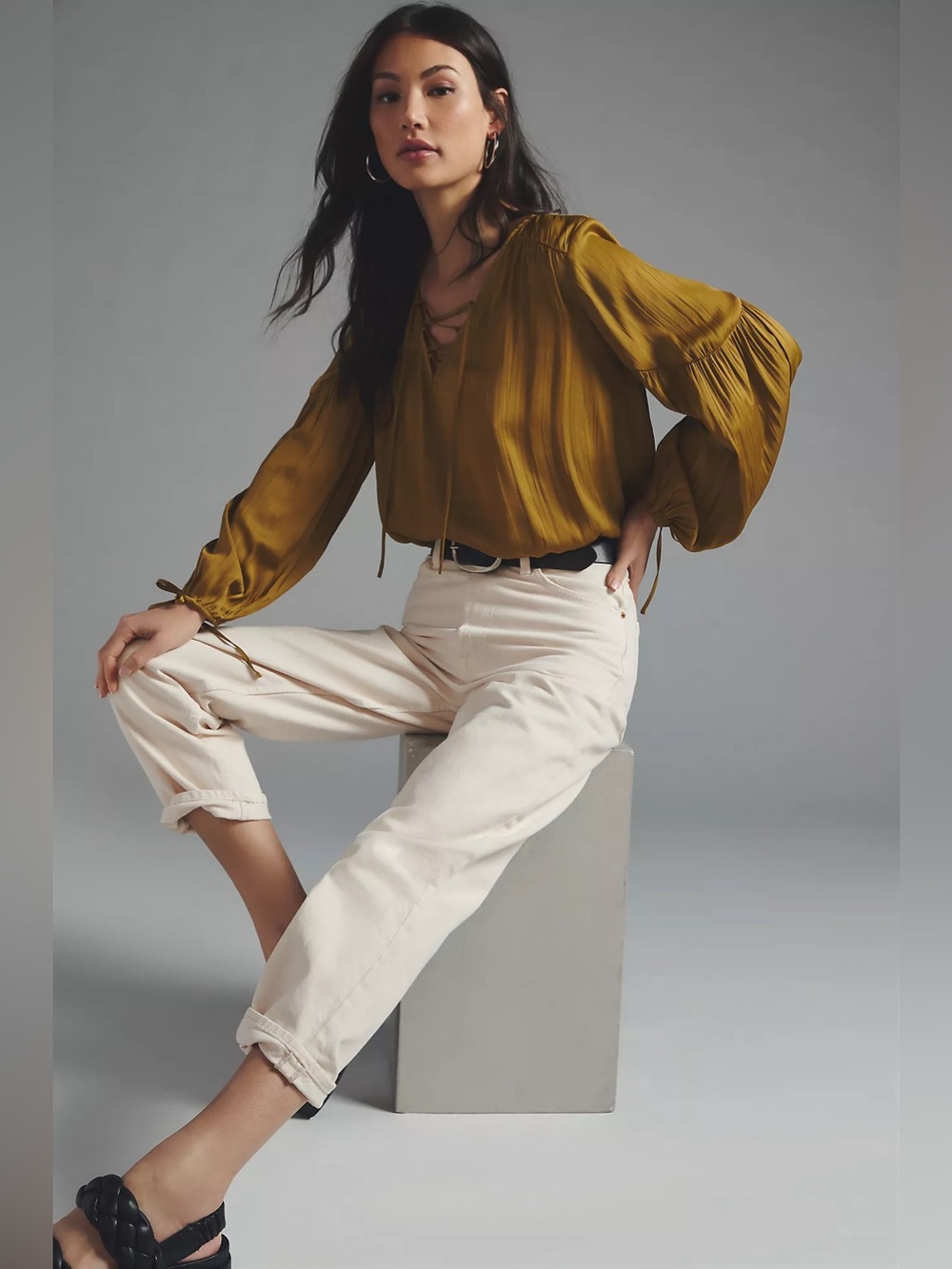 By Anthropologie Lace-Up V-Neck Blouse